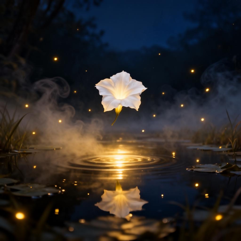A single white flower petal in soft moonlight